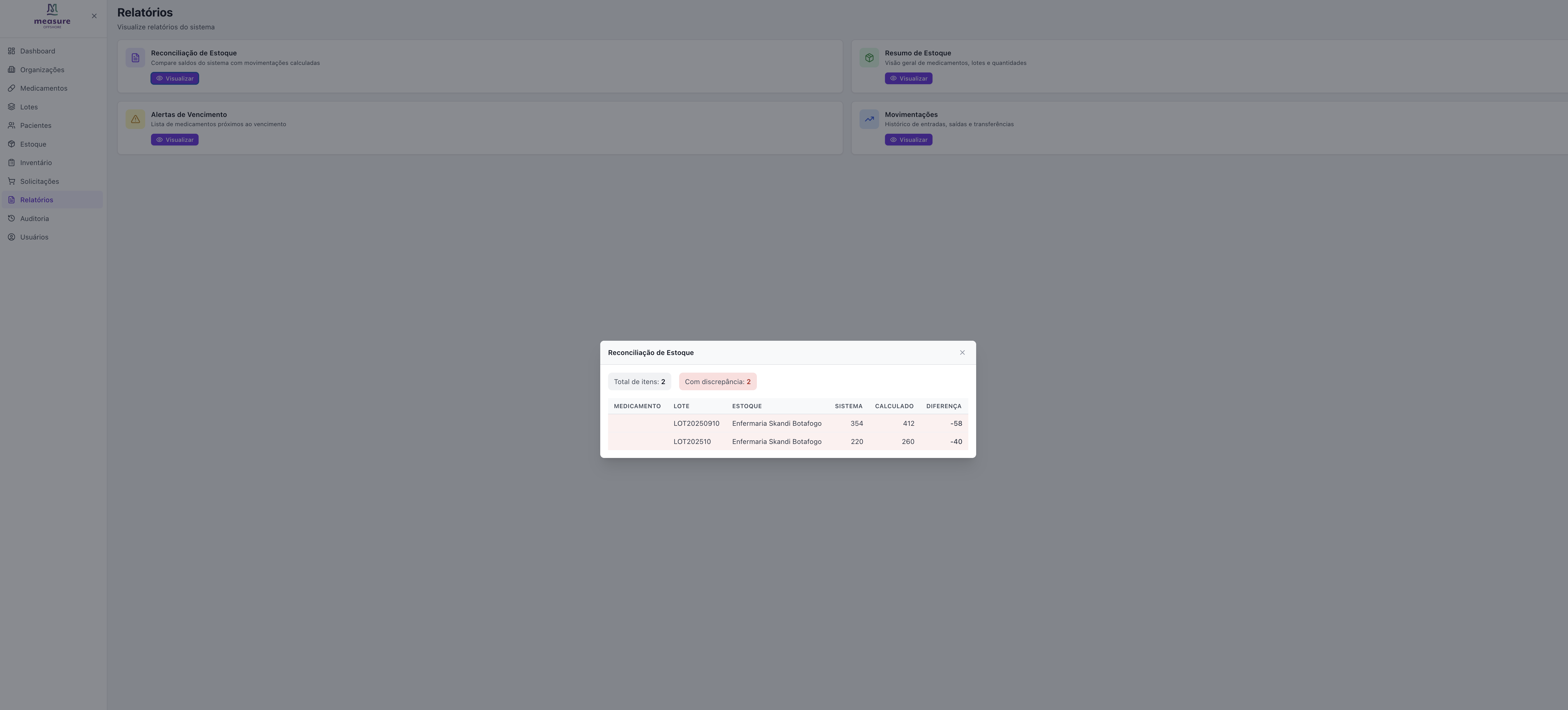Modal Auditoria Reconciliação